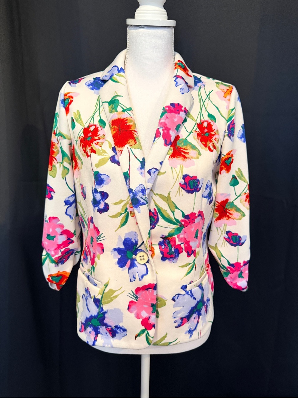 Floral Print Cream Blazer Jacket with Vibrant Accents (0014)